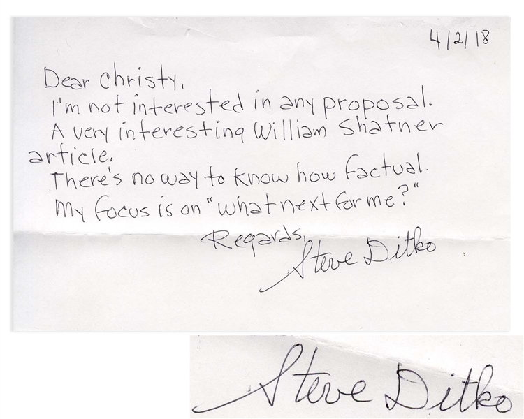 Steve Ditko Autograph Note Signed -- ''what next for me?''